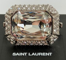 NIB Saint Laurent YSL Princess Knuckle Duster Crystal Two Finger Ring Sz 7 $1295