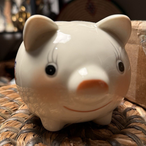 Vintage floral ceramic piggy - ceramic,