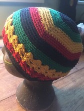 Rasta Reggae Red Gold and Green cotton crochet kufi hat cap adult size unisex 