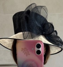 M&S Black & Cream Wedding Hat Mother of The Bride, Groom or Guest worn once M/L