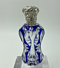 Victorian Blue Overlay Silver Topped Perfume Scent Bottle c1900