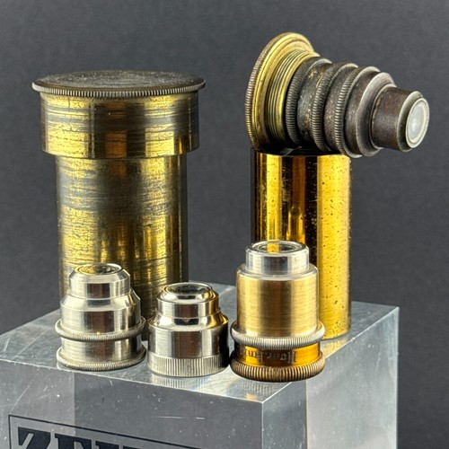 Lot antique brass microscope - lot,