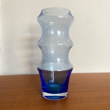 Large (9") Dartington Hooped Glass Vase in Blue by Belinda Hornsey, Scandinavian