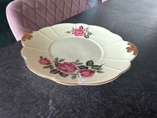 Windsor Cake Plate – Pink Roses on Yellow – Vintage Bone China Serving Plate