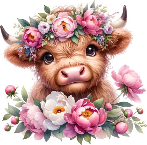 Floral highland cow - highland, colourful