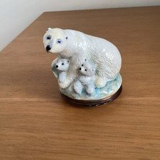 HALCYON DAYS POLAR BEAR & CUBS ENAMEL TRINKET BOX