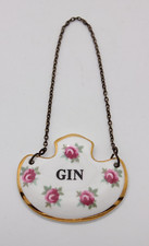 Royal Adderley Gin Bone China Porcelain Decanter Label with Roses Gilt Edged