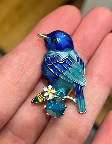 Blue enamel bird - blue,