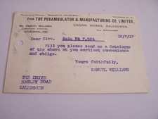 The Perambulator & Manufacturing Co Ltd Vintage Postcard Halesowen 1917 Pram