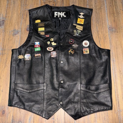 Leather biker vest with - leather,
