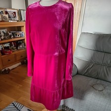 Boden Women’s Cerise Velvet Knee Length Neck Dress Size 14R Christmas Party!