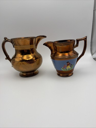 Antique copper luster pitcher - antique,