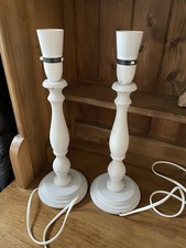 PAIR OF VINTAGE WOODEN LAMP BASES, PAINTED SHABBY CHIC PALE GREY, EASILY PAINTED