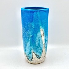 David Brown Somerset Stoneware Turquoise Flattened Vase 23cm x 11cm