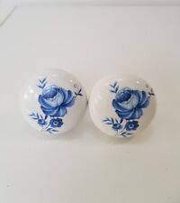 Vintage Porcelain Blue Floral Door Knobs Painted Set of 2 Gainsborough 5cm