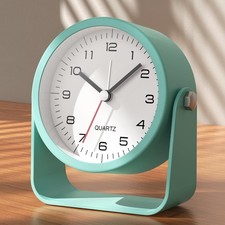 AYRELY 3.5-Inch Analogue Alarm Clock - Silent, Non-Ticking Bedside Clock with Re