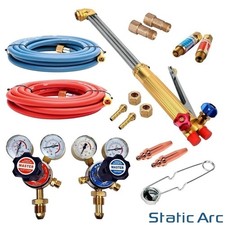 OXY ACETYLENE GAS CUTTING TORCH KIT OXYGEN FLAME CUTTER HOSE REGULATOR KIT