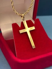 Men's 14K Yellow Gold Single Cross Pendant with 24" Chain