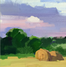ORIGINAL LANDSCAPE PAINTING - Hay Bales Walking Signed Professional Presale UK