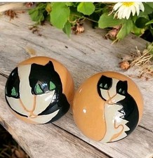 Marie-Christine PAVONE Puces D'Oreilles Chaton UNIQUE Handpainted Cat Earrings