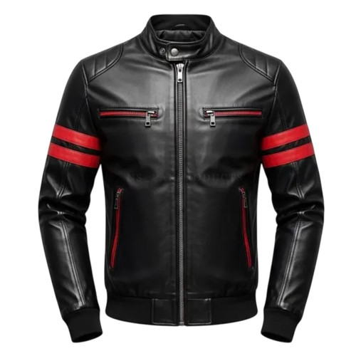 Men black real leather biker - leather,