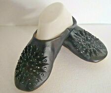 MOROCCAN * BLACK * LEATHER SEQUINED SLIPPERS  