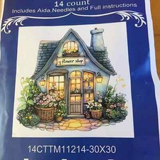 Flower shop pre printed stamped 14 count cross stitch kit 30 x 30 new