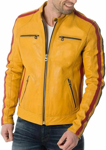 Men yellow leather jacket - yellow,