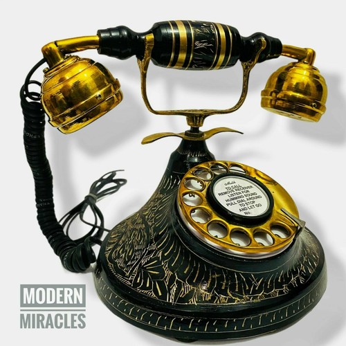 Vintage brass rotary telephone - vintage,