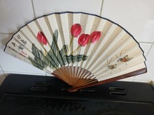 Vintage painted Chinese hand fan with calligraphy and signed