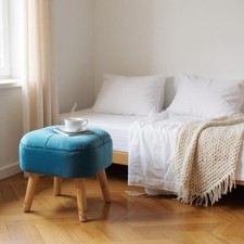 Durable Blue Velvet Ottoman