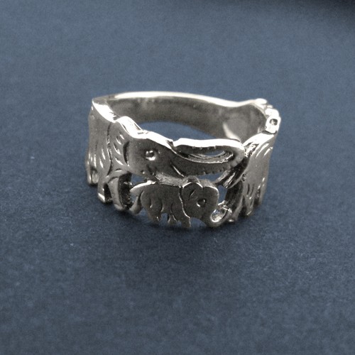 Elephant family ring - ring, (sterling