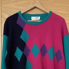 PRINGLE SPORTS Argyle Golf Jumper Mens Large Pure New Wool Made In Scotland