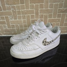 Women’s Nike Court Vision Low Leopard Swoosh Trainers White Size UK 6