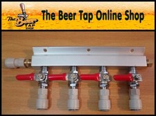 4-Way Splitter CO2 Beer Gas Manifold - JG 3/8" Push-Fit or 1/4" Barb Swivel Nut.