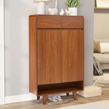 Wooden Shoe Rack Shoe Storage Cabinet Stand Cupboard Organiser Unit w/ 2 Drawer