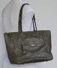 OLIVE GREEN LEATHER SHOULDER BAG / TOTE / TOP HANDLE BAG , Jigsaw / Kew , Large