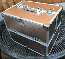 Bronze / Aluminium Make up Carry Case Vanity Hairdressing - Tool Box + Keys 30cm