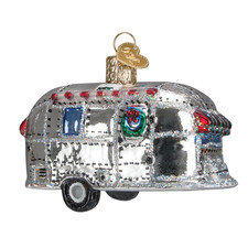 Vintage Camping Travel Trailer Blown Glass Tree Ornament by Old World Christmas