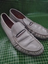 Vintage Grey Leather Loafers Shoes UK7 Mod Revival Red White Blue Stripe