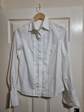 Anne Fontaine White Long Sleeve Pleat Front Shirt Button Up Collar Size 38 UK 10