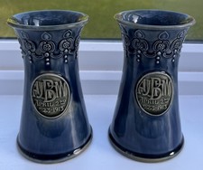 A Pair Of Royal Doulton Miniature 25 Yr Commemorative Vases Dated 2nd April 1913