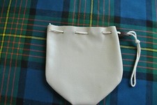 White Leather Draw -String Coin Pouch.    Medium  5 x 6 inches.