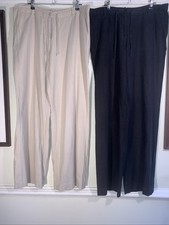Next, Ladies Size 14 Long Linen Mix Trousers Two Pairs, Cream, Black