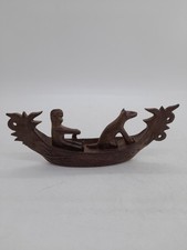 Sarawak Boat Wooden Carving Man and Dog Dayak Canoe Brown Figurine 34 cm x 5 cm