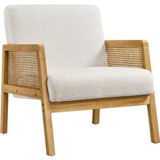 Rattan Sides Accent Chair with Soft Padded, wood Legs, Armchair for Living Room