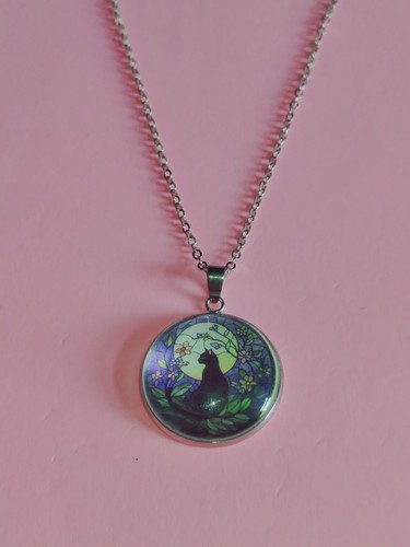 Black cat necklace stainless - cat,