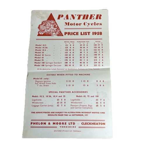 Panther motorcycles 1958 price - 1958,