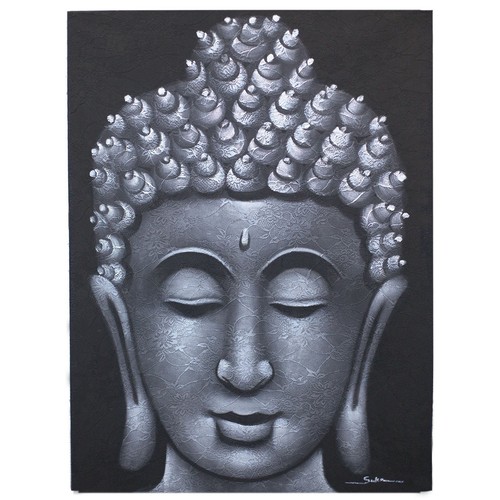 Buddha painting grey brocade - painting,