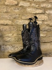 Mens Black Cowboy Boots Block Heels Mid-Top Uk Size 9 EU 43 Faux Leather